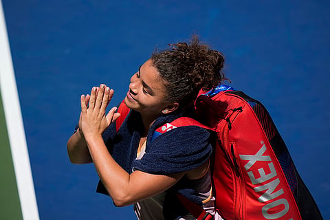 US Open Tennis: Jasmine Paolini, of Italy, reacts while leaving the court after losing to Karolina Muchova